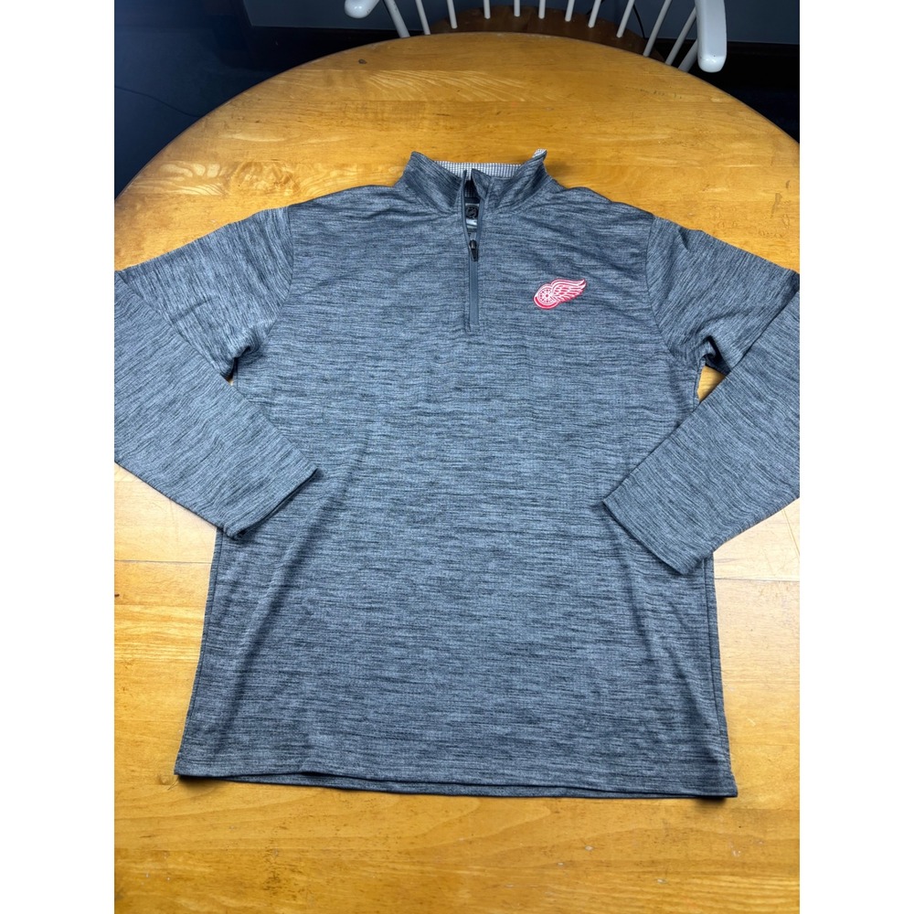 NHL Detroit Red Wings Mens Medium Gray Space Dye Quarter Zip Pullover Sweater